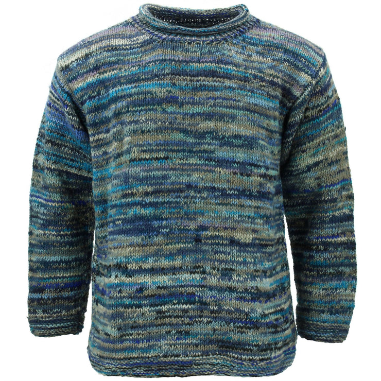 Chunky Wool Space Dye Knit Jumper - Blue Grey
