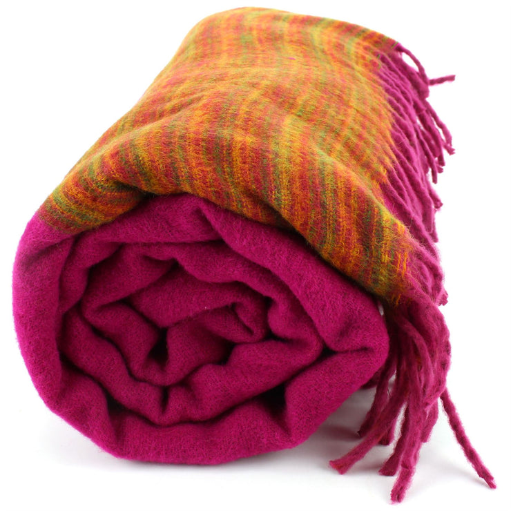 Tibetan Wool Blend Shawl Blanket - Pink with Sunset Reverse