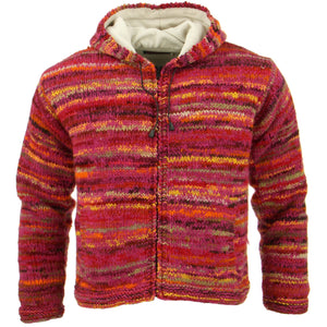 Space Dye Chunky Wool Knit Hooded Cardigan Jacket - Pink