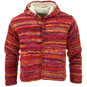 Veste cardigan à capuche en tricot de laine épaisse à teinture spatiale - rose