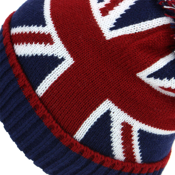 Union Jack Bobble Beanie Hat with Super Soft Fleece Lining