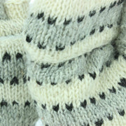 Chunky Wool Knit Fingerless Shooter Gloves - Stripe - Grey & White