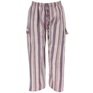 Striped Cotton Cargo Trousers Pants - Pale Pink