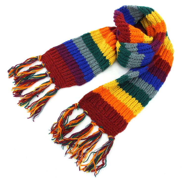 Hand Knitted Wool Scarf - Rainbow 2