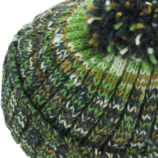 Wool Knit Bobble Beanie Hat - Green