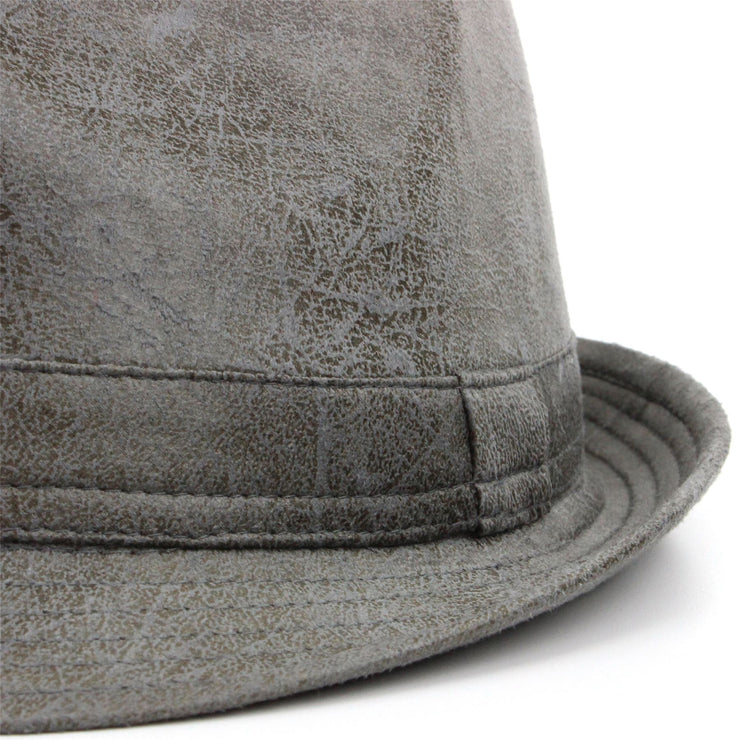 Vintage effect cracked leather trilby hat - Grey