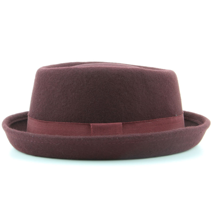 100% Wool felt Pork pie hat with band - Maroon