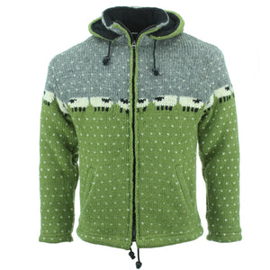 Chunky Wool Knit Animal Hoodie - Sheep - Green