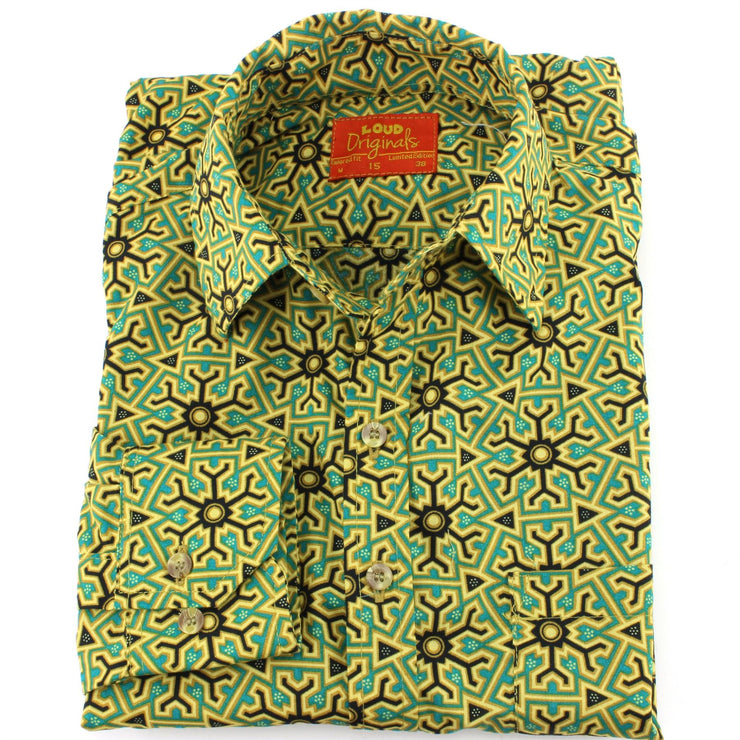 Tailored Fit Long Sleeve Shirt - Yellow & Green Aztec