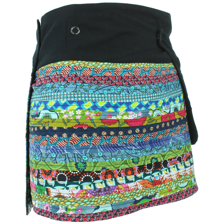 Reversible Popper Wrap Mini Skirt - Multi Patch Strips / Psychedelic Snakeskin