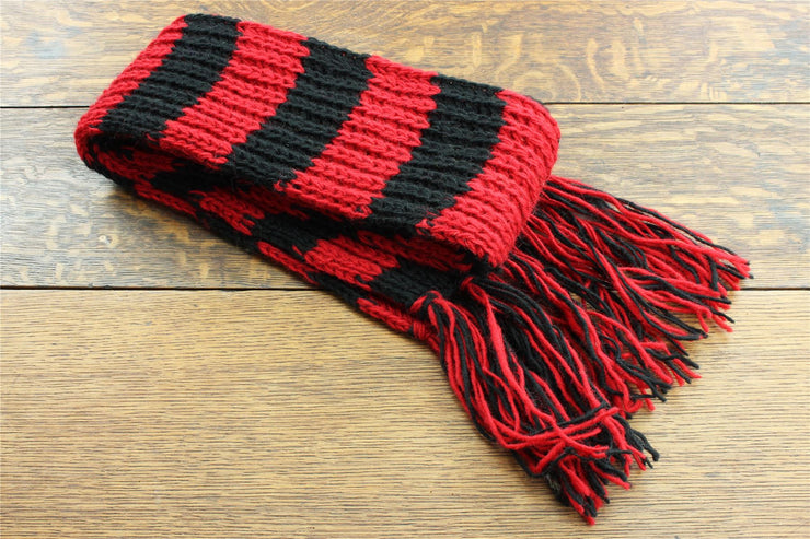 Hand Knitted Wool Scarf - Stripe Red Black
