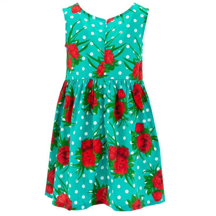 The Shroom Dress - Polka Dot Roses Turquoise