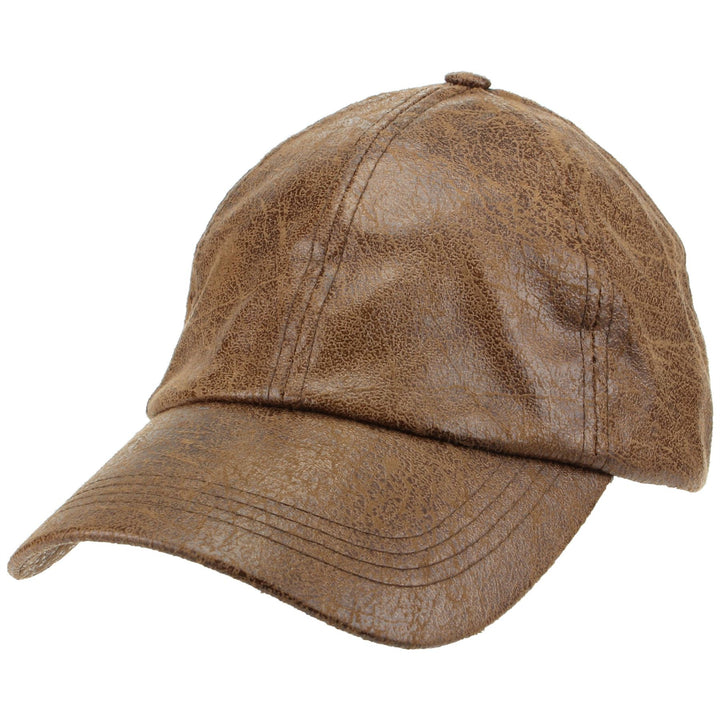 Leather Effect Baseball Cap - Brown