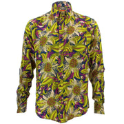 Tailored Fit Long Sleeve Shirt - Bright Green Floral on Purple