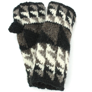 Manchettes en tricot de laine - triangles - noir