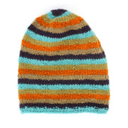 Wool Knit Baggy Slouch Beanie Hat - Stripe Retro A