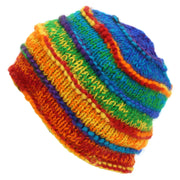 Hand Knitted Wool Beanie Hat - SD Shredded Rainbow