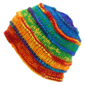 Bonnet en laine tricoté à la main - arc-en-ciel déchiqueté sd