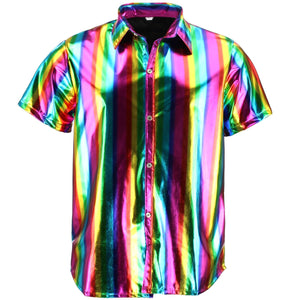 Glänzendes, metallisches Kurzarmhemd – Regenbogen