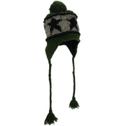 Wool Knit Earflap Bobble Hat - Star Green