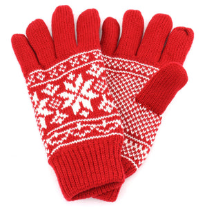 Aztec Knitted Gloves - Red