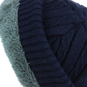 Fine Knit Beanie Hat with Super Soft Fleece Lining - Blue