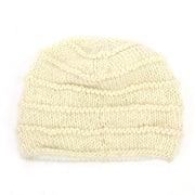 Hand Knitted Wool Beanie Hat - Plain Cream