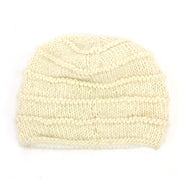 Hand Knitted Wool Beanie Hat - Plain Cream