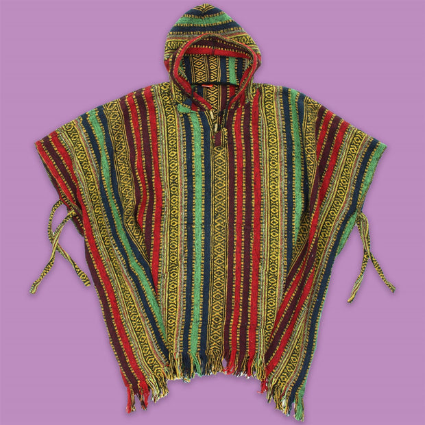 Brushed Cotton Hooded Poncho - Red Green