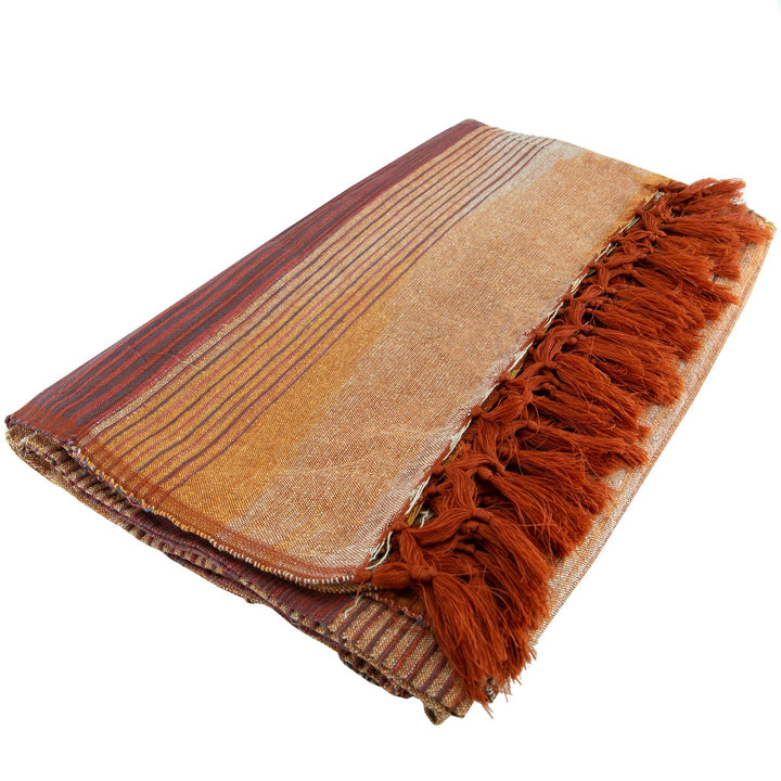 Large Cotton Stripe Blanket With Tassel Edging - Honey