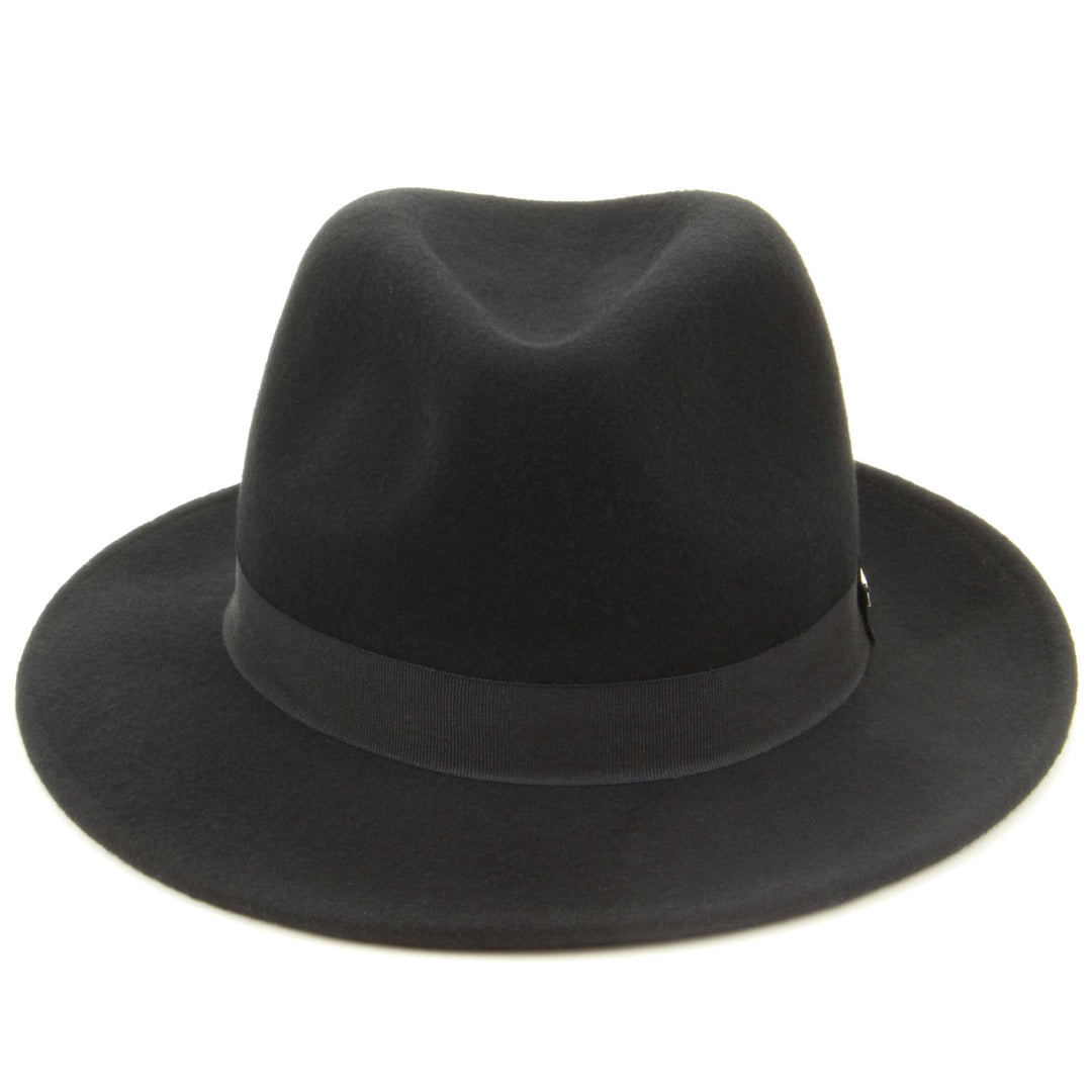 100% Wool felt fedora hat with band - Black