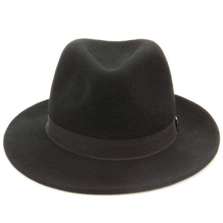 100% Wool felt fedora hat with band - Black