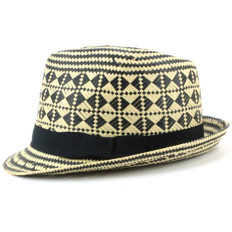 Check straw paper trilby hat with grosgrain band - Black