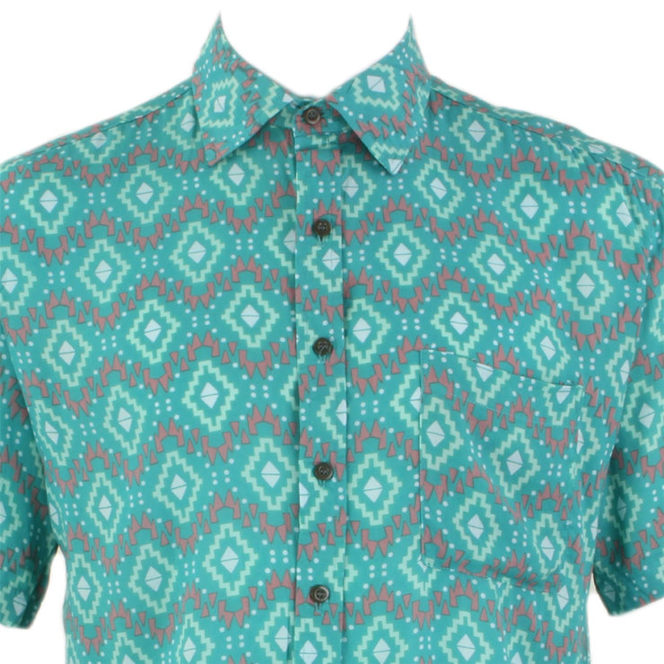 Regular Fit Short Sleeve Shirt - Green Aztec