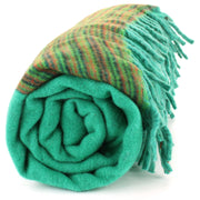 Tibetan Wool Blend Shawl Blanket - Light Green with Green & Red Reverse