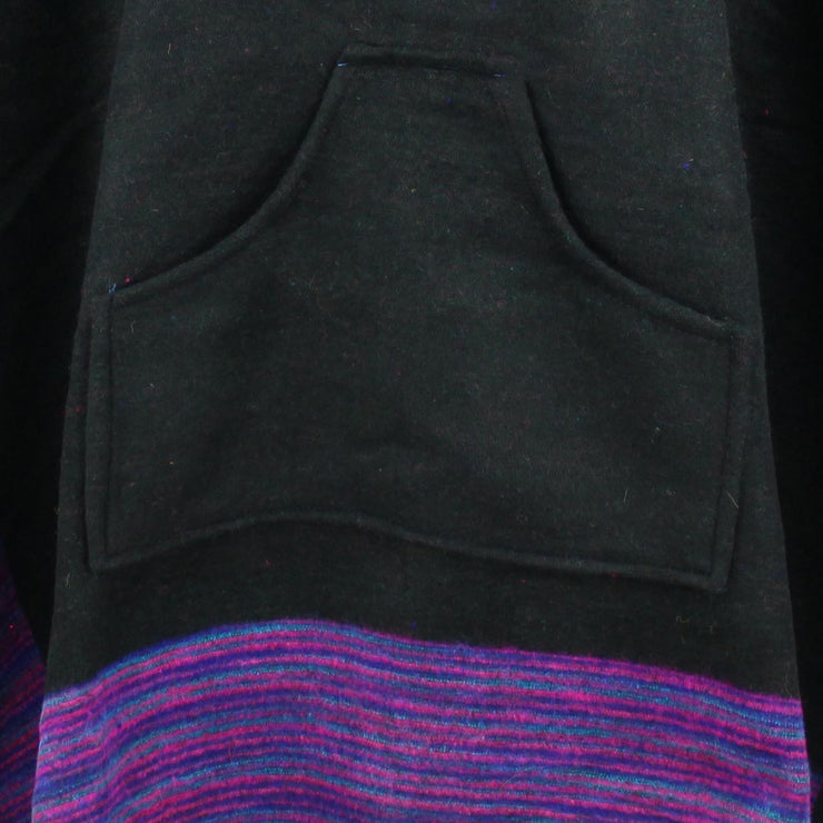 Soft Vegan Wool Hooded Tibet Poncho - Black & Purple