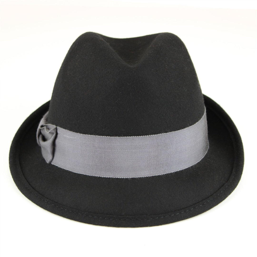 Wool felt trilby hat with wide band and side bow - Black