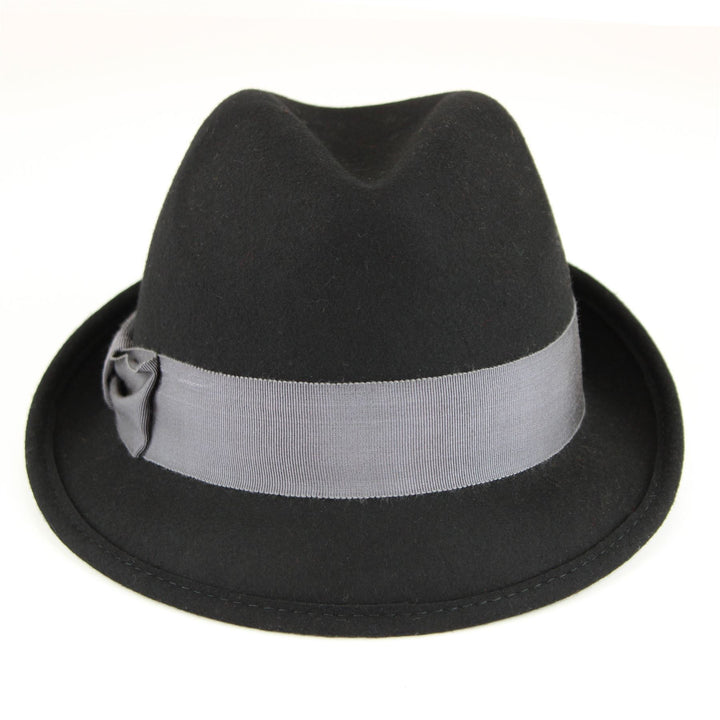Wool felt trilby hat with wide band and side bow - Black