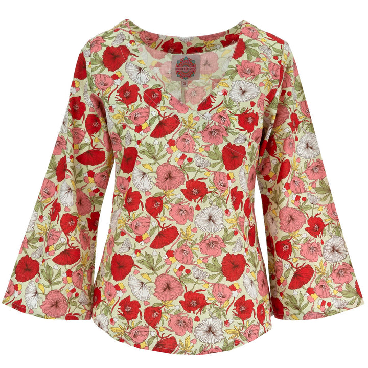 Wrap Top with Flared Sleeve - Avignon Petal Mint