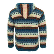 Hand Knitted Wool Hooded Jacket Cardigan - Stripe Navy Pink Pattern