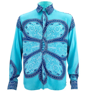 Langarmhemd mit normaler Passform - Blumenmandala - Hellblau