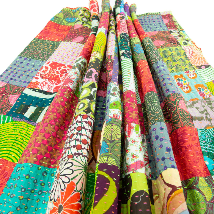 Handmade Patchwork Batik Printed Throw - Retro Red