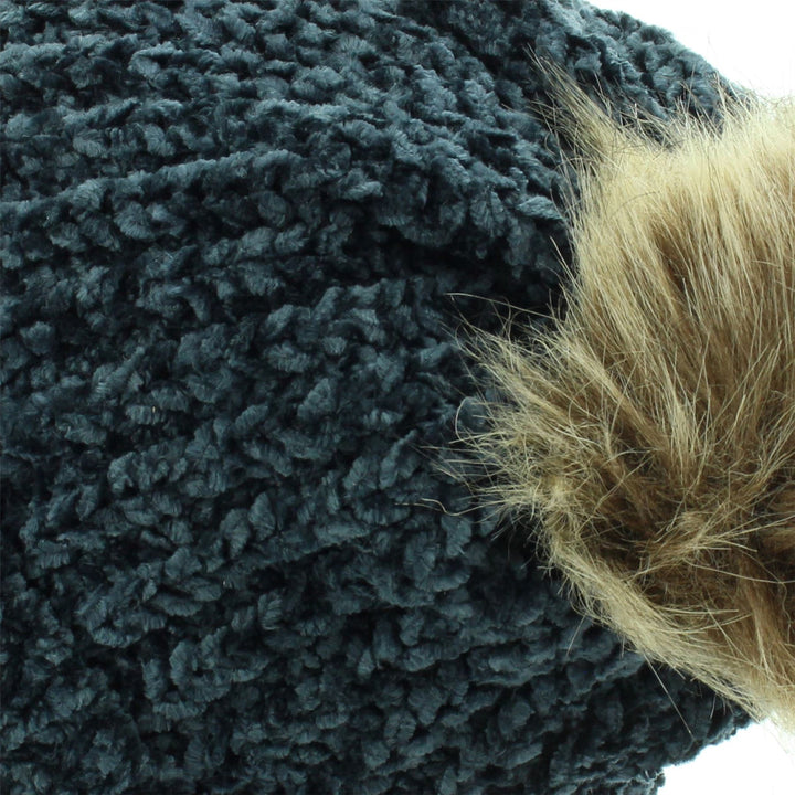 Knitted Beanie Hat with Bobble - Grey