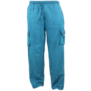 Pantalon cargo népalais classique en coton léger uni - turquoise