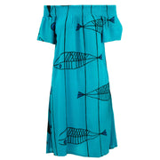 Shirred Comfy Dress - Turquoise Fish