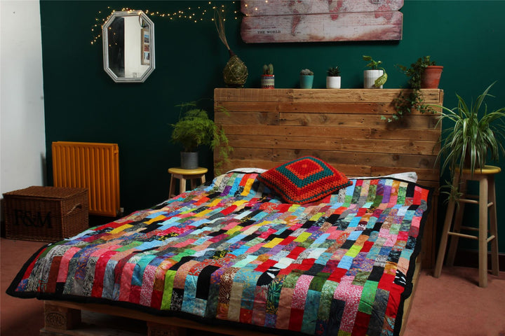 Handmade Quilted Patchwork Batik Printed Bedspread