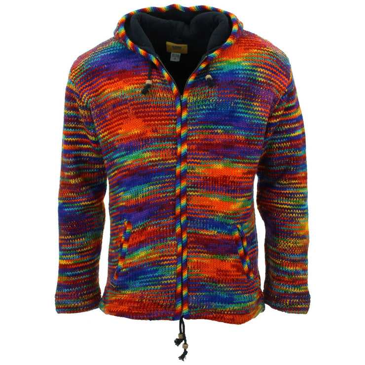 Hand Knitted Wool Hooded Jacket Cardigan - SD Rainbow with Rainbow Trim