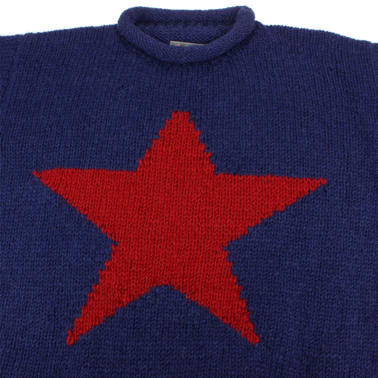 Chunky Wool Knit Star Jumper - Navy & Red