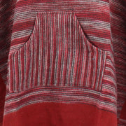 Soft Vegan Wool Hooded Tibet Poncho - Red Grey & Red