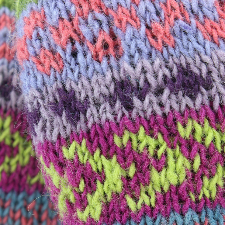Chunky Wool Knit Mittens - Chevron - Purple